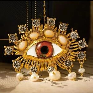 Anthropologie Hemlock Pearl Baroque Embellished Brown Eyes Brooch